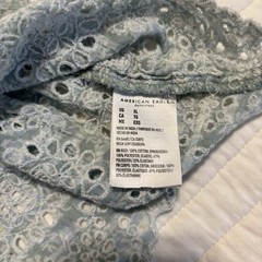 America Eagle Blue Plaid Eyelet Crop Top Flutter Sleeve Babydoll Cottagecore XL