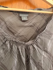 Ann Taylor Silk Blend Gray Plaid Cap Sleeve Ruffle Neck Blouse