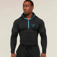 Men’s Quick Dry Compression Hoodie Long Sleeve Half Zip Gym Shirt Sports Tops