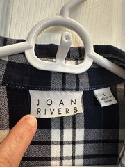 Joan Rivers Women’s Long Sleeve Button Up Blue Plaid Shirt With Side Pockets L