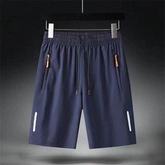 Men Ice Silk Shorts Quick Dry Summer Beach Gym Sport Zipper Pocket