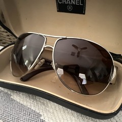 CHANEL Aviator Gradient Sunglasses Silver Metal Frame Brown Plastic Lenses