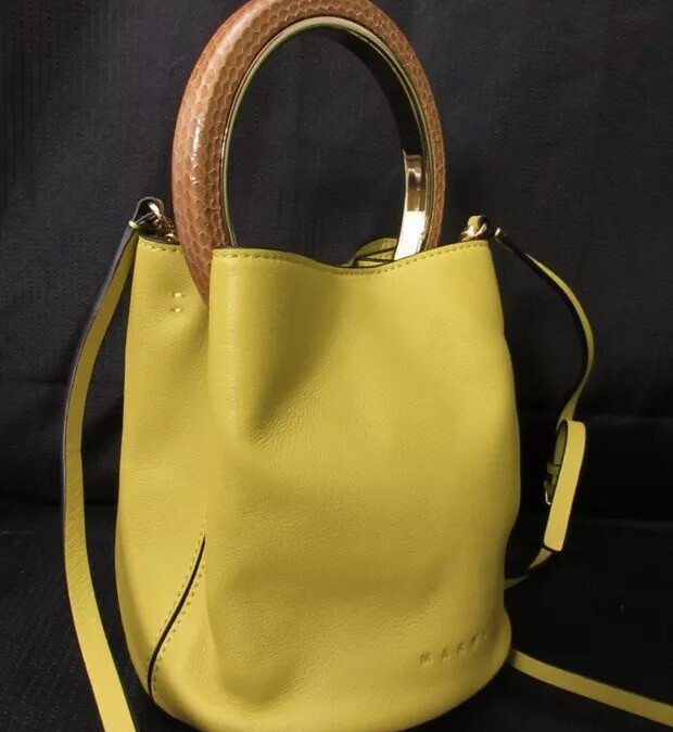 MARNI Bucket Bag + Wallet Set Sunflower Yellow Brown Handle Shoulder Strap RARE