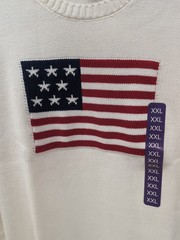 Wmns Mighty Fine Midweight Crew Neck Americana Sweater Cream Flag Sz 2XL