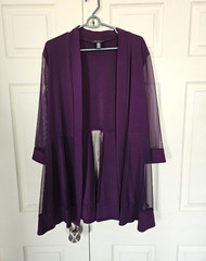 R&M Richards Purple Solid Sheer Open Front 3/4 Sleeve Mid-Length Jacket 14