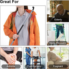 35″ Dressing Stick with Shoe Horn & Sock Remover, Adjustable Aid in Grey/Black
