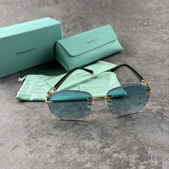 New In Box – Tiffany Rimless Sunglasses Women’s Gold Frame Blue Tinted Lenses