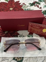 🔥😎Diamond Cut Big C Pink/Grey Lens Frameless & Gold Frame☀️💎