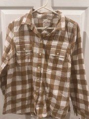 Old Navy Womens Brown/White Plaid Collared Long Sleeve Pocket Shirt Size M