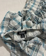 a.n.a Blue White Plaid Smocked Square Neck Puff Sleeve Cropped Blouse XS