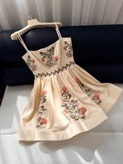 Agua Bendita Dress Women Embroidered Floral Mini Dress Tie Strap Summer Size S