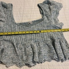America Eagle Blue Plaid Eyelet Crop Top Flutter Sleeve Babydoll Cottagecore XL