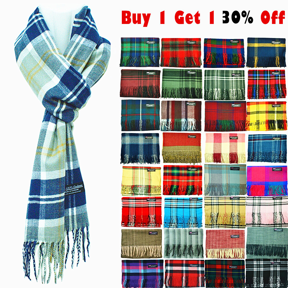 Winter Womens Mens 100% Cashmere Plaid Solid Scarves Wool Scarf Scotland Made