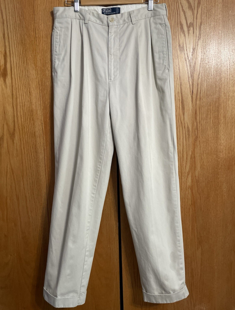 Polo by Ralph Lauren Classic Fit Beige Cotton Pleated Chino Pants 34W