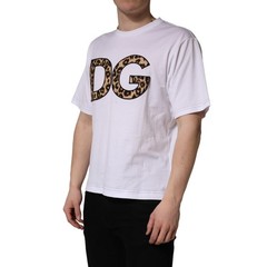 DOLCE & GABBANA T-shirt White Leopard Print DG Logo MenCotton IT48/US38/M 900usd