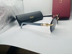 Cartier Men’s Rimless Sunglasses Gold Metal Frame Gray Tinted Plastic Lenses