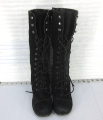 BORN BOC Women’s Black Suede Leather High Calf ZIP Wedge Heel BOOTS 7M US 38 EU