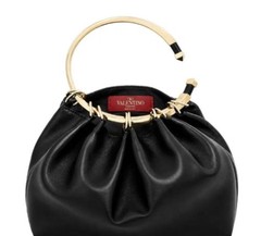 VALENTINO GARAVANI ‘Bebop’ Black satin Clutch Bag w/ gold Ring Loop Handle