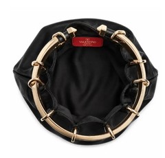 VALENTINO GARAVANI ‘Bebop’ Black satin Clutch Bag w/ gold Ring Loop Handle