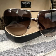 CHANEL Aviator Gradient Sunglasses Silver Metal Frame Brown Plastic Lenses