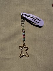 Pink & Gold Snap Hair Clip Barrette w/ Beaded Chain & Star Dangle Charm