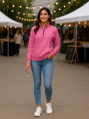 Womens Fleece Lined Pullover Hoodie Quarter Zip Up Arryn Oversize Sweatshirt