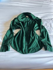 Faded Glory Green & Black Checkered Long Sleeve Gingham Button Up Shirt Size S