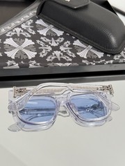 Chrome Hearts Box Officer Mist Transparent Frame Blue Lens Sunglasses