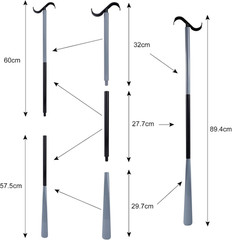 35″ Dressing Stick with Shoe Horn & Sock Remover, Adjustable Aid in Grey/Black