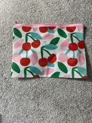 Clear Cherry Print Zip Pouch Cosmetic Bag Pink Trim Small Lightweight