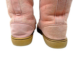 Genuine Australian Sheepskin Mid-Calf Wedge Pink Suede Boots Pull-On:8 M US/38EU