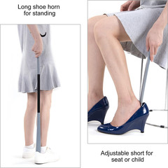 35″ Dressing Stick with Shoe Horn & Sock Remover, Adjustable Aid in Grey/Black