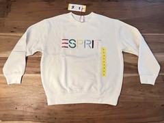 Esprit Womens Cream Crew Neck Embroidered Logo Soft Fleece Sweatshirt 80’s Small