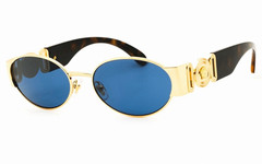 Men’s Gold Metal Oval Sunglasses Blue Tinted Plastic Lenses Solid Pattern