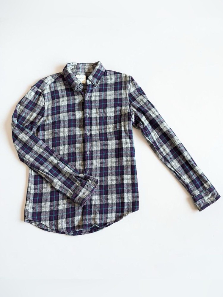 American Eagle Plaid Flannel Shirt Womens XS Purple Blue Button Front