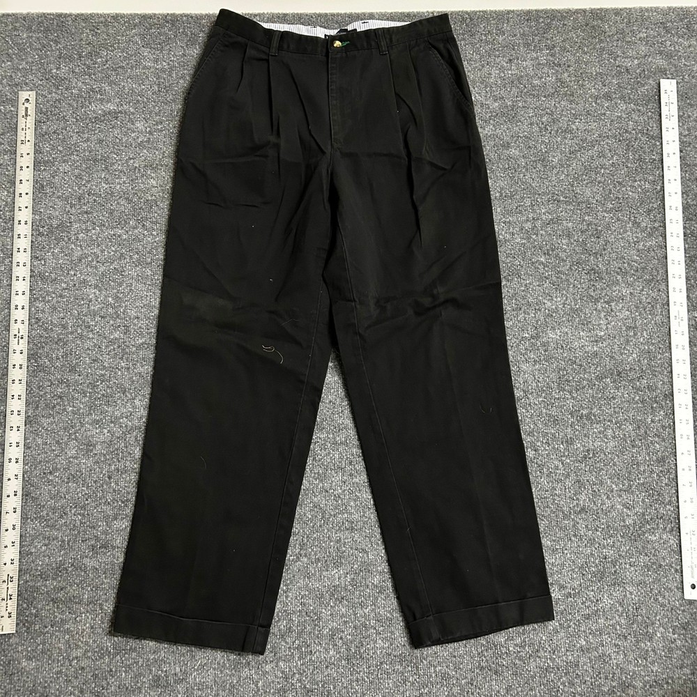 Tommy Hilfiger Chino Pants Mens Size 36 Black Pleated Cuffed Cotton Classic Fit