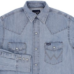 Wrangler Denim Western Long Sleeve Shirt, Snap Closure Button Up, Front Pockets