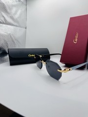 Cartier Men’s Rimless Sunglasses Gold Metal Frame Gray Tinted Plastic Lenses