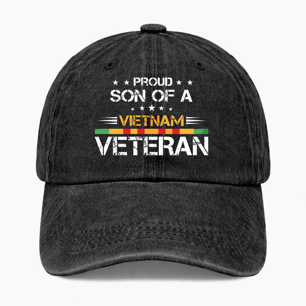 Proud Son Of A Vietnam Veteran Hat Military Family Gift Washed Dad Baseball Cap