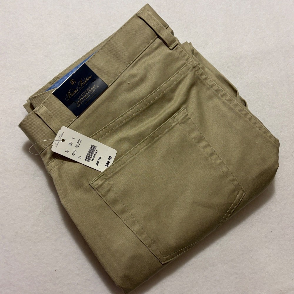 Brooks Brothers Mens Lightweight Advantage Chino Stretch Pants Khaki 33×30 NWT