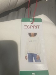 Esprit Women’s White Logo Graphic Crewneck Pullover Sweatshirt Size XL