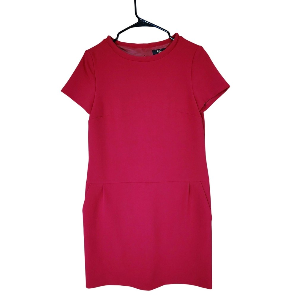 Maison 123 Paris Shift Dress sz M US 38 F Cranberry Red Stretch Pockets Career