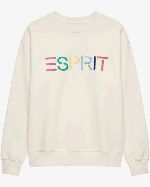 Esprit Women’s White Logo Graphic Crewneck Pullover Sweatshirt Size XL
