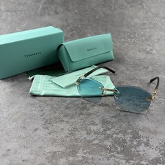 New In Box – Tiffany Rimless Sunglasses Women’s Gold Frame Blue Tinted Lenses