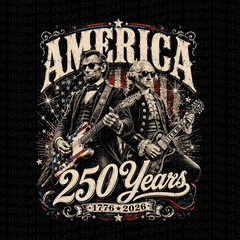 250 Years America Anniversary PNG, George Washington & Lincoln Playing Guitar, F