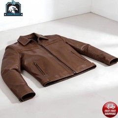Men’s Brown Leather Cafe Racer Jacket Classic Vintage Motorcycle Handmade Coat