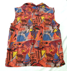 Backroad Blues Women’s Blouse 20W Sleeveless 100% Silk Button Up Colorful NWT