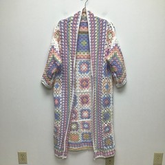 POL Pastel Crochet Cardigan Womens Granny Square Open Front Boho One Size NWOT