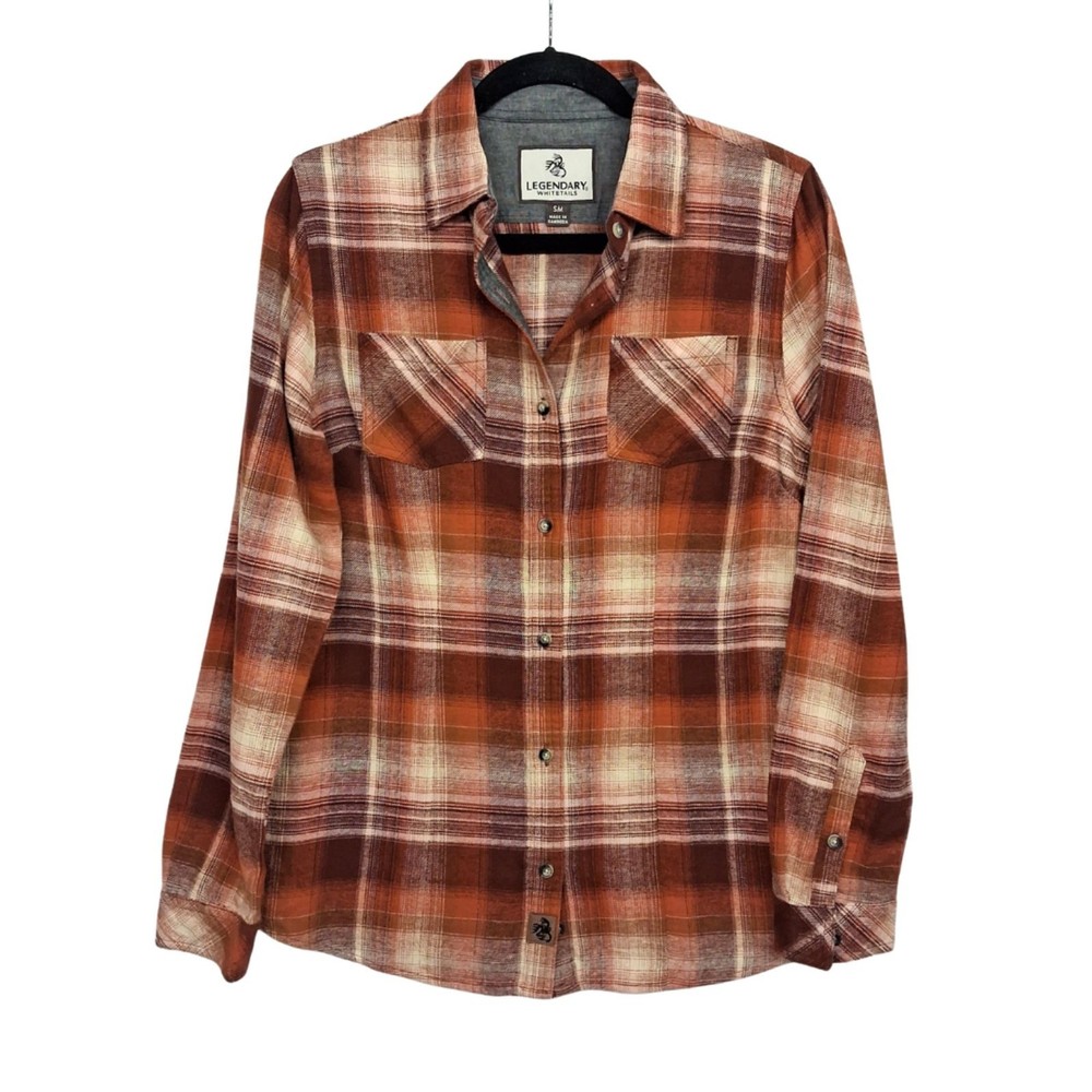 LEGENDARY WHITETAILS Plaid Button Down Shirt Brown Tan Long Sleeve Small