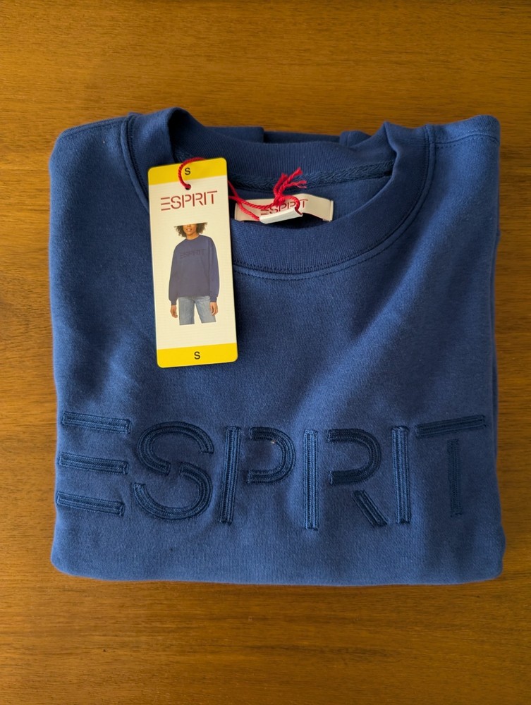 NWT ESPRIT Women’s Fleece Logo Crewneck Sweatshirt Blue S Small Costco